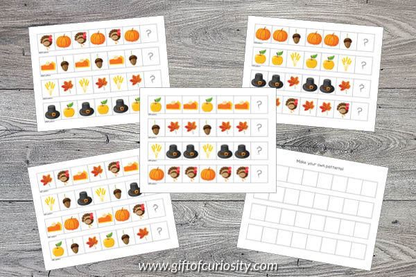 Thanksgiving Preschool Math Pack patterns activities