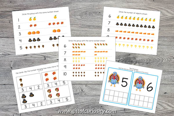 Thanksgiving Preschool Math Pack number activities