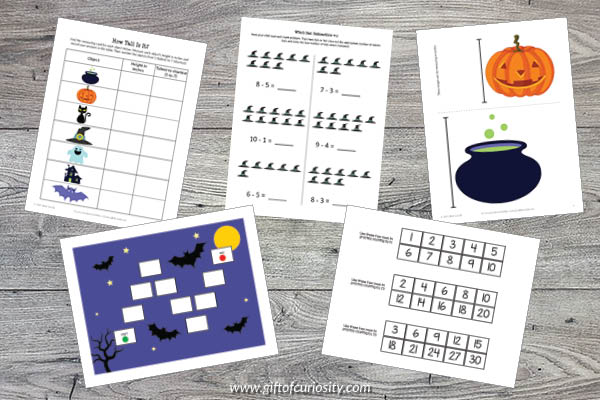 Halloween Printables Bundle - math activities including addition, subtraction, skip counting, and measurement