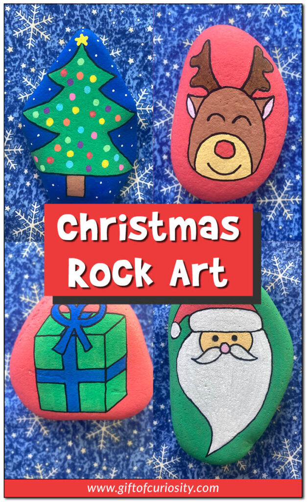 Make beautiful Christmas Rock Art with this easy tutorial! #Christmas #artsandcrafts #giftofcuriosity || Gift of Curiosity