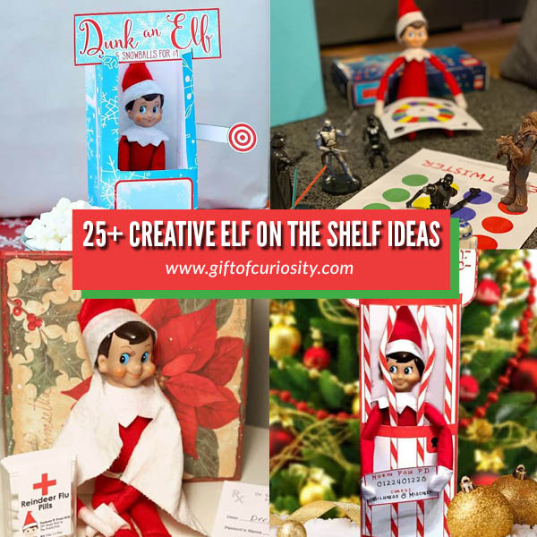 We've made it easy to plan a whole month of fun Elf on the Shelf activities. Check out these 25+ creative ideas your kids will love! #christmas #elfontheshelf #giftofcuriosity || Gift of Curiosity