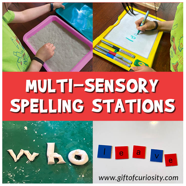 Spelling practice doesn't have to be boring! Learn how to set up multi-sensory spelling stations that are fun, engaging, and best of all. . . effective! #spelling #giftofcuriosity || Gift of Curiosity
