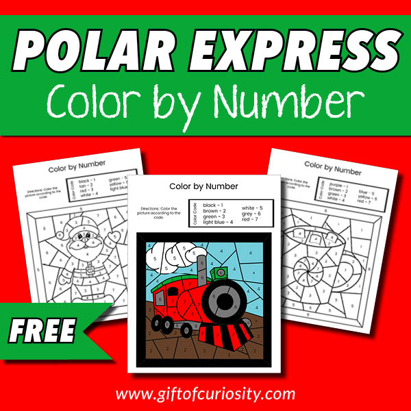 Free printable Polar Express Color by Number printable for Christmas. Features six different images all based on the iconic Polar Express story. #christmas #polarexpress #freeprintables #giftofcuriosity || Gift of Curiosity