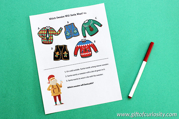 Which Sweater Will Santa Wear? A Christmas logic game for grades K-3