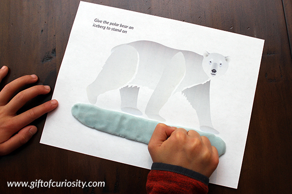Arctic Animals Play Dough Mats featuring a polar bear