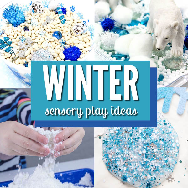 More than 20 ideas for engaging winter sensory play for your child. From sensory bins to no-mess sensory bags to fake snow recipes, these ideas will keep your child busy all winter long! #sensoryplay #winter #snow #giftofcuriosity #preschool #prek || Gift of Curiosity