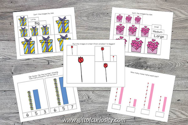 Valentine Preschool Math Pack - size and measurement activities