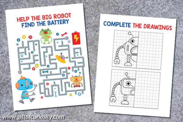 Robot maze and complete the drawings activity