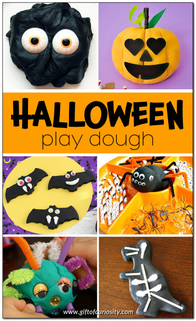 Take play dough time from "blah" to "rah" with these fun Halloween play dough ideas featuring pumpkins, spiders, monsters, bats, and more! || Gift of Curiosity