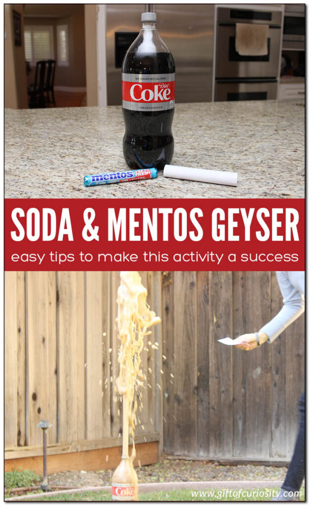 Making a soda and Mentos geyser is a fun activity with a big "wow" factor, but you have to be able to move fast or you'll shower yourself in soda! Get tips to make this activity as successful as possible, and learn why it works too! || Gift of Curiosity